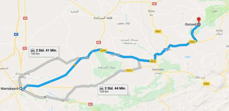 Ouzoud Waterfalls Day Trip - Itinerary Map