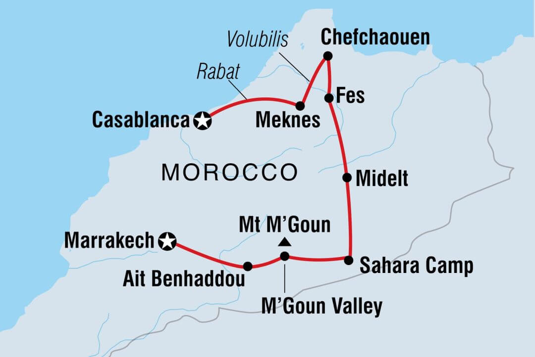 Highlights of Morocco - itinerary map