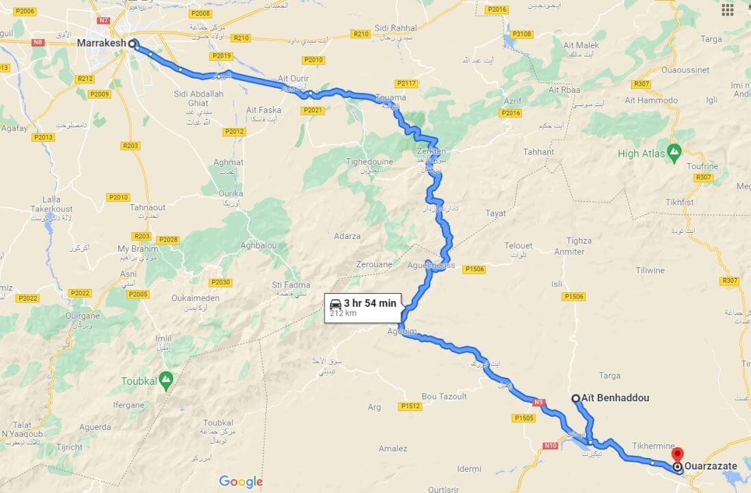 Ouarzazate and Ait Benhaddou day trip - itinerary map